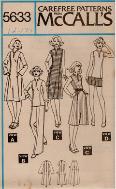 1970's McCall's Princess Line Dress or Tunic and Pants or Shorts Pattern  - Bust 34-36