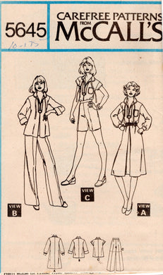 1970's McCall's Pullover Dress or Shirt and Pants or Shorts Pattern  - Bust 32.5-36