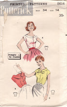 1950's Butterick Button Up Blouse with Jewel or Stand Up Collar - Bust 34" - No. 8614