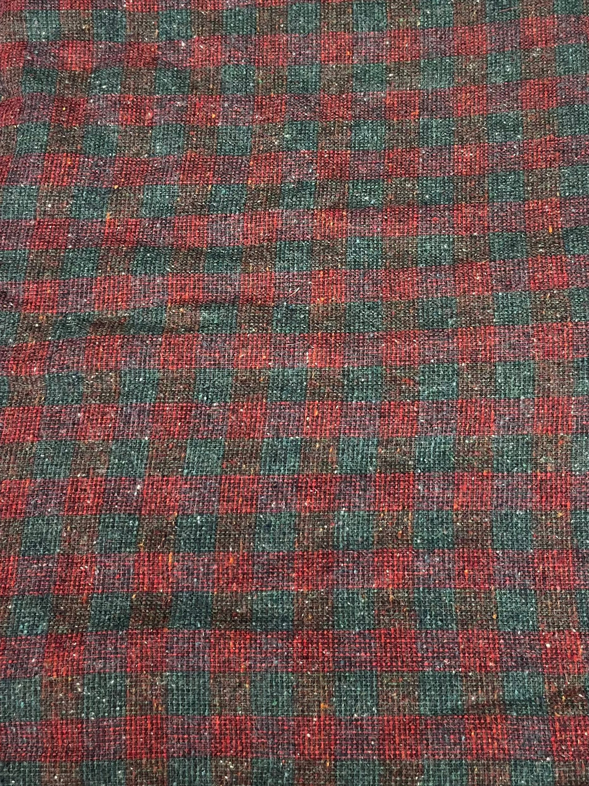 1970’s Deep Blue, Brown and Red Woven Plaid Wool Fabric