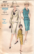 1960's Vogue Two-Piece Dress with or without sleeves and Belt Pattern - Bust 36" - No. 5917
