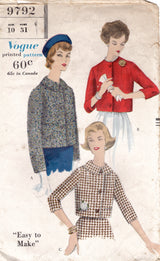 1950's Vogue Straight Lined Cropped  or Regular length Jacket Pattern - Bust 31" - No. 9792