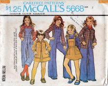 1970's McCall's Child's Shirt or Shacket, Skirt and Overalls Pattern - Chest 25-26" - No. 5668