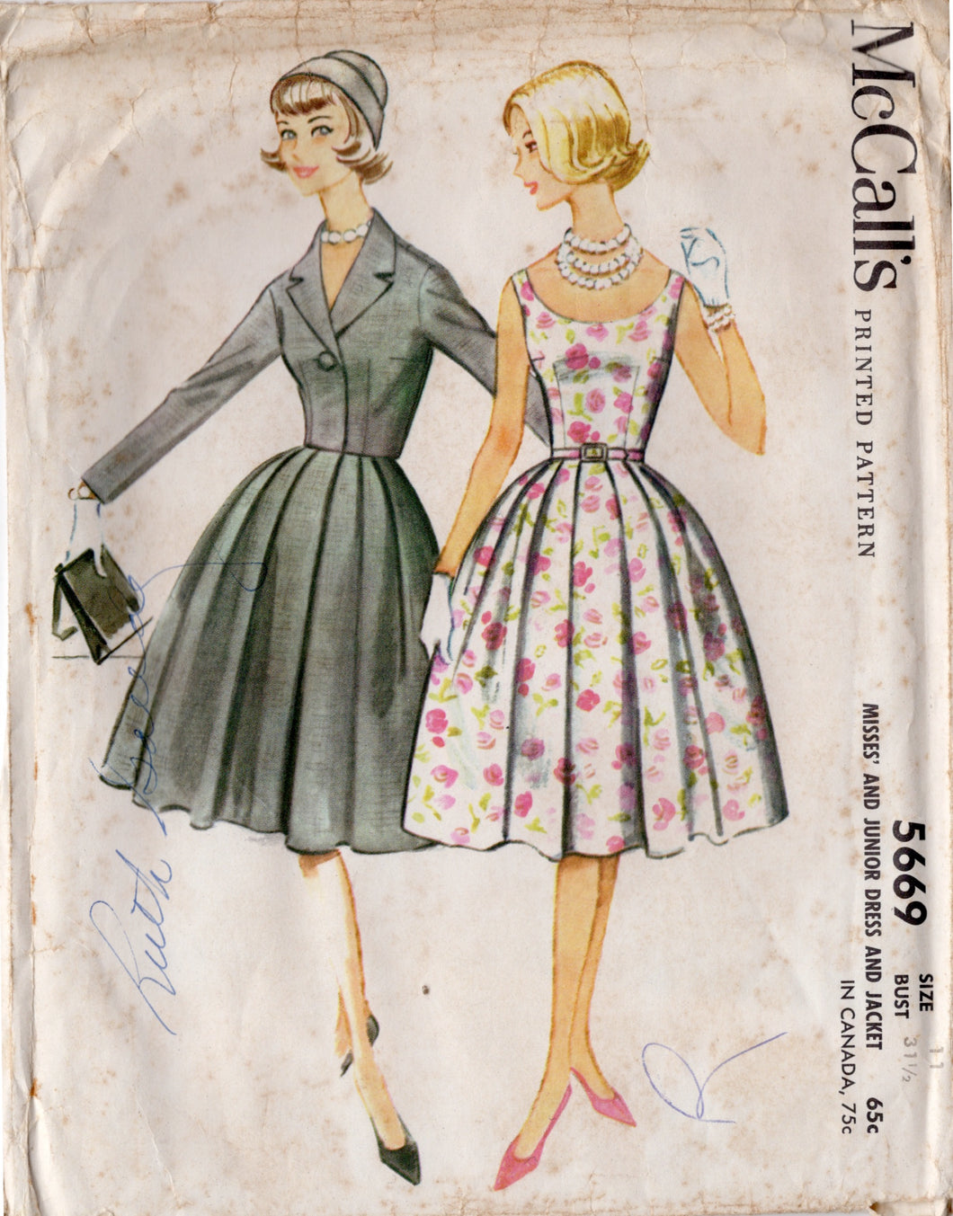 1960's McCall's One Piece Fit and Flare Dress and Bolero Jacket - Bust 31.5