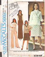 1970's McCall's Unlined Jacket or Vest, A line skirt and Straight leg pants pattern - Marlo's Corner - Bust 31.5-38" - No. 5669