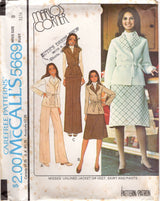 1970's McCall's Unlined Jacket or Vest, A line skirt and Straight leg pants pattern - Marlo's Corner - Bust 31.5-38" - No. 5669