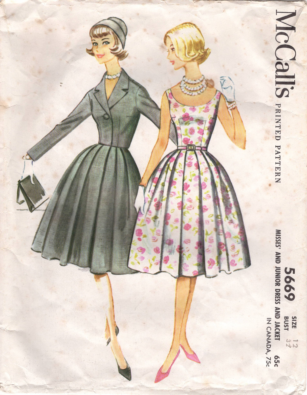 1960's McCall's One Piece Fit and Flare Dress and Bolero Jacket - Bust 32" - No. 5669