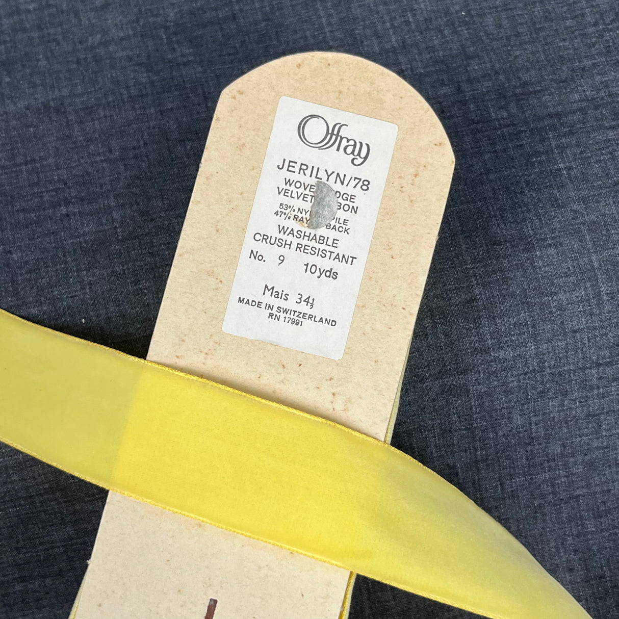 1970’s Offray Velvet Ribbon - 1 1/2" - Yellow - BTY