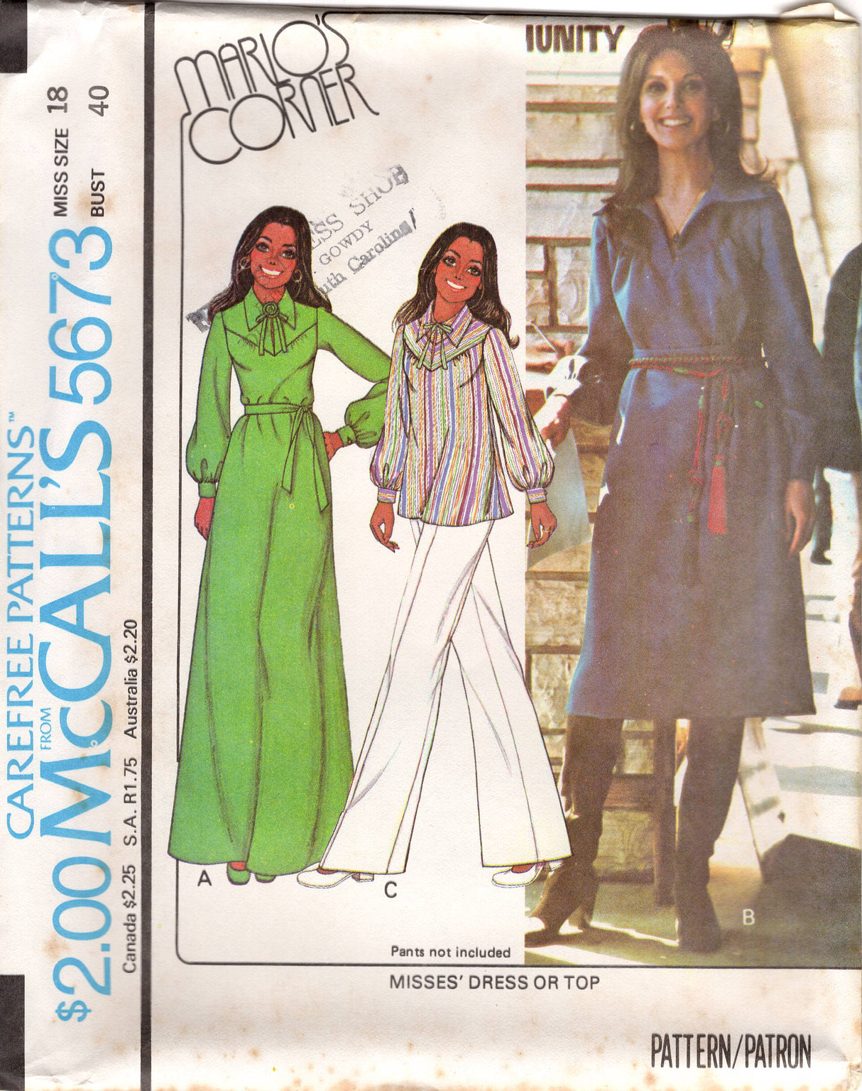 1970's McCall's Marlo's Corner Maxi or Midi Dress and Top Pattern - Bust 31.5-42" - no. 5673