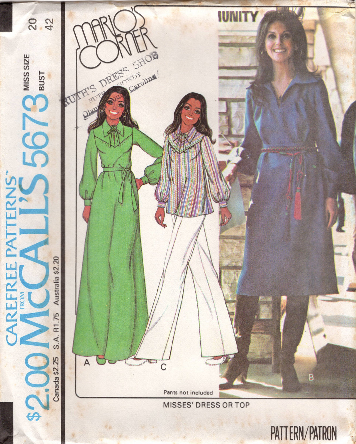 1970's McCall's Marlo's Corner Maxi or Midi Dress and Top Pattern - Bust 31.5-42" - no. 5673