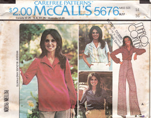 1970's McCall's Pullover Top, and Straight line pants pattern - Marlo's Corner - Bust 34-38" - No. 5676