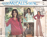 1970's McCall's Pullover Top, and Straight line pants pattern - Marlo's Corner - Bust 34-38" - No. 5676