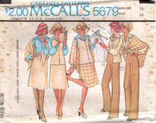 1970's McCall's Button up Shirt, Vest, Shawl, A line Skirt and Pants pattern - Bust 31.5-38" - No. 5679