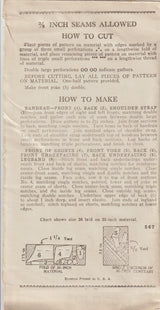 1930's New York Dance Set Pattern of Bandeau and Shorts - Bust 36" - No. 567