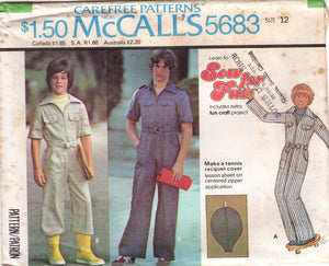 1970's McCall's Child's and Teen's Jumpsuit Pattern and Tennis Racquet cover - Chest 26-36.5" - No. 5683