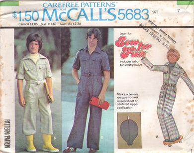 1970's McCall's Child's and Teen's Jumpsuit Pattern and Tennis Racquet cover - Chest 26-36.5