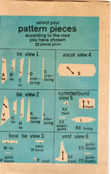 1970's Simplicity Men's Accessory Pattern: Tie, Bow Tie, Vest and Cummerbund Pattern - One Size - No. 9192