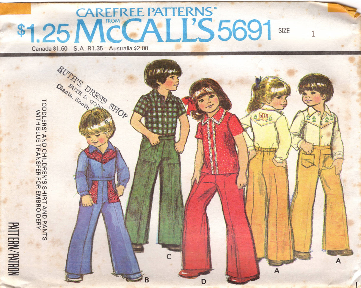 1970's McCall's Child's Western Shirt, and Yoked Pants Pattern - Chest 20-25" - No. 5691