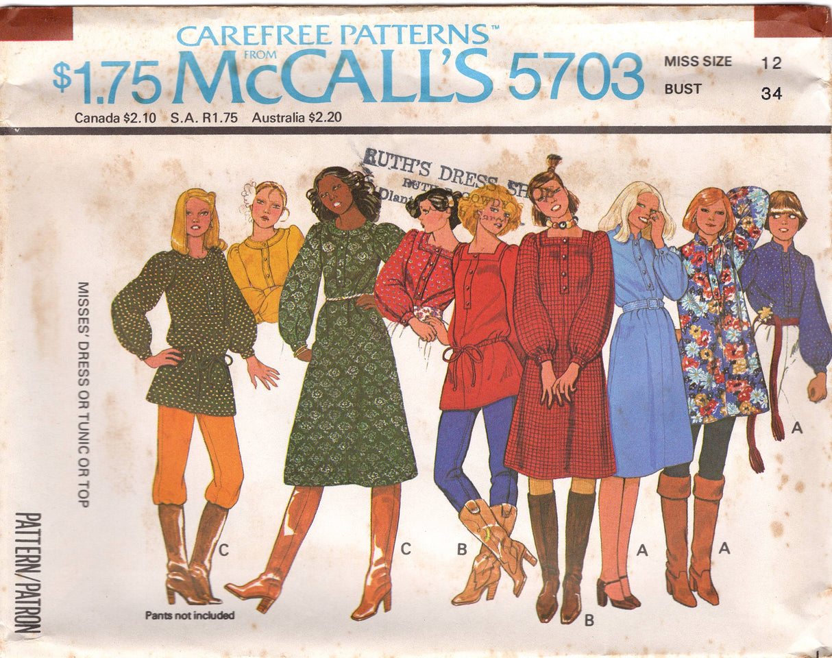 1970's McCall's Yoke Dress or Blouse Pattern with Collar or Square or Jewel Neckline - Bust 30.5-31.5" - No. 5703