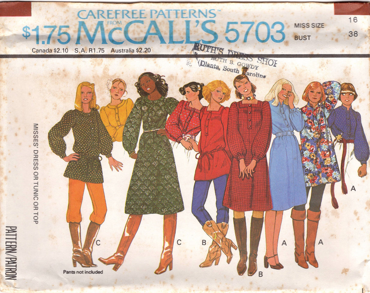 1970's McCall's Yoke Dress or Blouse Pattern with Collar or Square or Jewel Neckline - Bust 30.5-31.5" - No. 5703