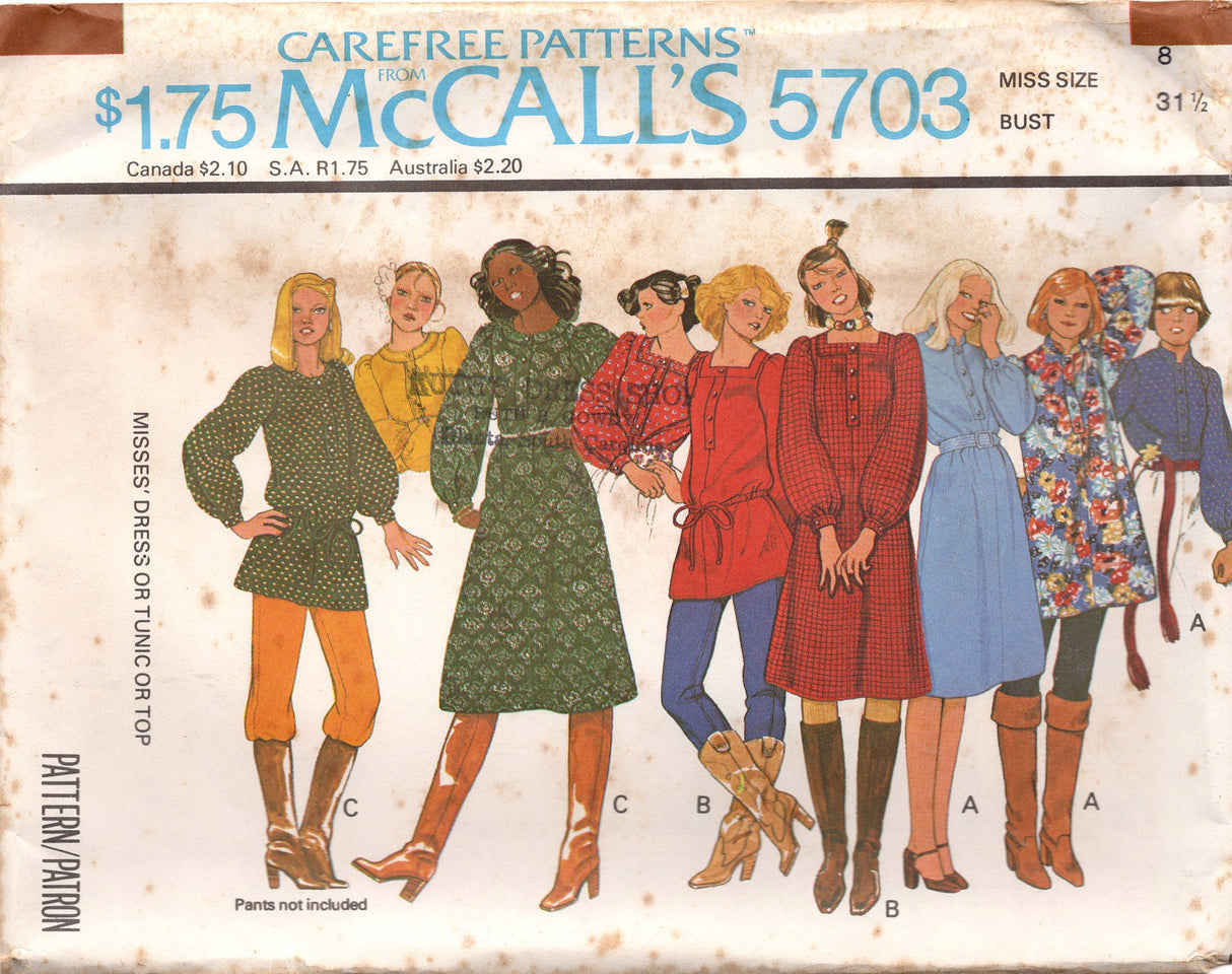 1970's McCall's Yoke Dress or Blouse Pattern with Collar or Square or Jewel Neckline - Bust 30.5-31.5" - No. 5703