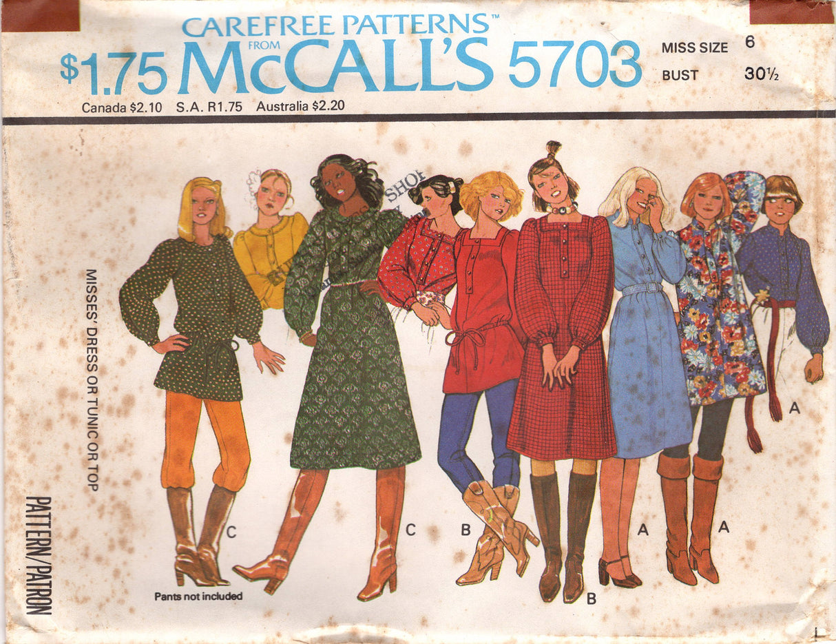 1970's McCall's Yoke Dress or Blouse Pattern with Collar or Square or Jewel Neckline - Bust 30.5-31.5" - No. 5703