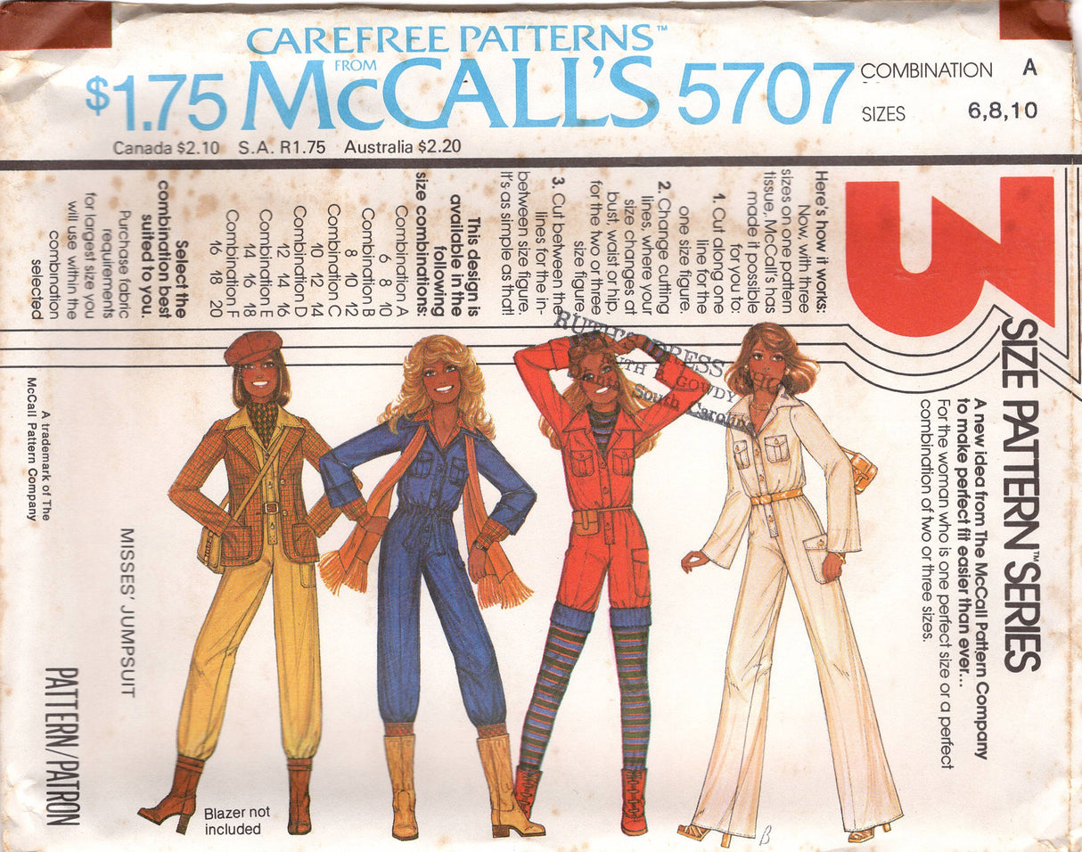 1970's McCall's Button Up Jumpsuit or Romper - Bust 30.5-34" - No. 5707