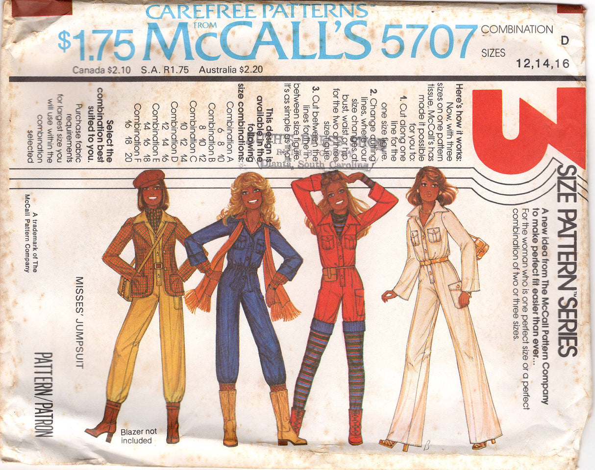 1970's McCall's Button Up Jumpsuit or Romper - Bust 30.5-34" - No. 5707