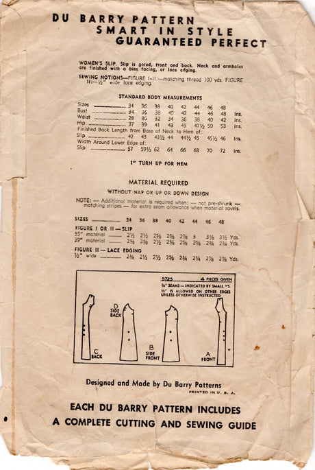 1940's DuBarry Princess Line Slip Pattern - Bust 44" - No. 5725