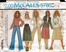 1970's McCall's Gathered Neckline Blouse with Full Sleeves, Unlined Jacket and A-Line Skirt in two lengths pattern - Bust 31.5-38" - No. 5760