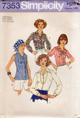 1970's Simplicity Button Up Shirt and Scarf pattern - Bust 40-42" - No. 7353