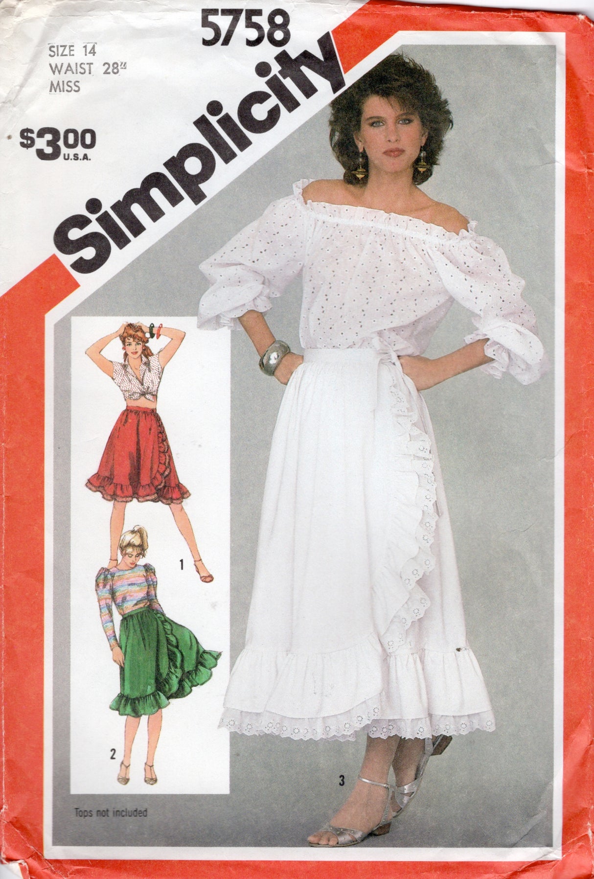 1980's Simplicity Front Wrap Ruffled Skirt Pattern - Waist 28" - No. 5758