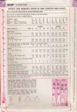 1970's Simplicity Midi or Maxi Dress with Empire Waist and Slit Neckline and Jacket Pattern - Bust 36 - 38" - No. 6559