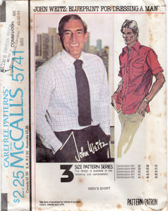 1970's McCall's John Weitz Button Up Shirt Pattern - Chest 36-48" - No. 5741