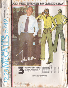 1970's McCall's Men's Set of High Waisted pants - Waist 32-44" - No. 5742