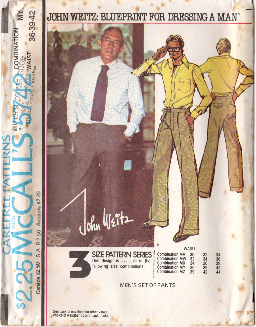 1970's McCall's Men's Set of High Waisted pants - Waist 32-44