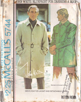 1970's McCall's Men's Single Breasted Jacket or Coat Pattern with Detachable lining - Chest 38-48" - No. 5744