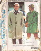 1970's McCall's Men's Single Breasted Jacket or Coat Pattern with Detachable lining - Chest 38-48" - No. 5744