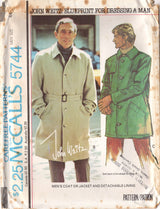 1970's McCall's Men's Single Breasted Jacket or Coat Pattern with Detachable lining - Chest 38-48" - No. 5744