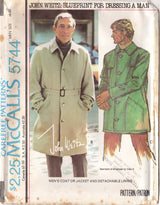 1970's McCall's Men's Single Breasted Jacket or Coat Pattern with Detachable lining - Chest 38-48" - No. 5744