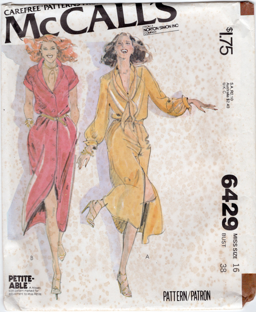1970's McCall's Button Up Midi Dress and Bias Scarf pattern - Bust 38