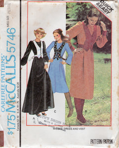 1970's McCall's One Piece Dress and Vest Pattern - Bust 30.5-31.5" - No. 5746