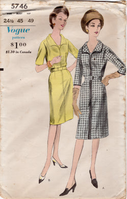 1960's Vogue Sheath Dress Pattern with Large Collar - Bust 45