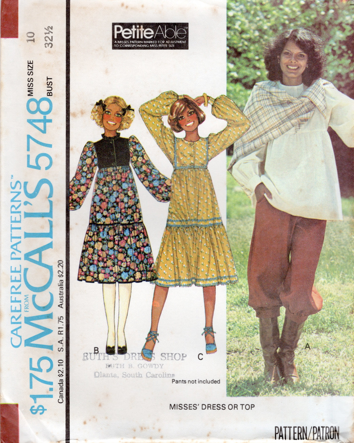 1970's McCall's One Piece Empire Waist Dress or Top Pattern with Tiered Skirt - Bust 30.5-36" - No. 5748