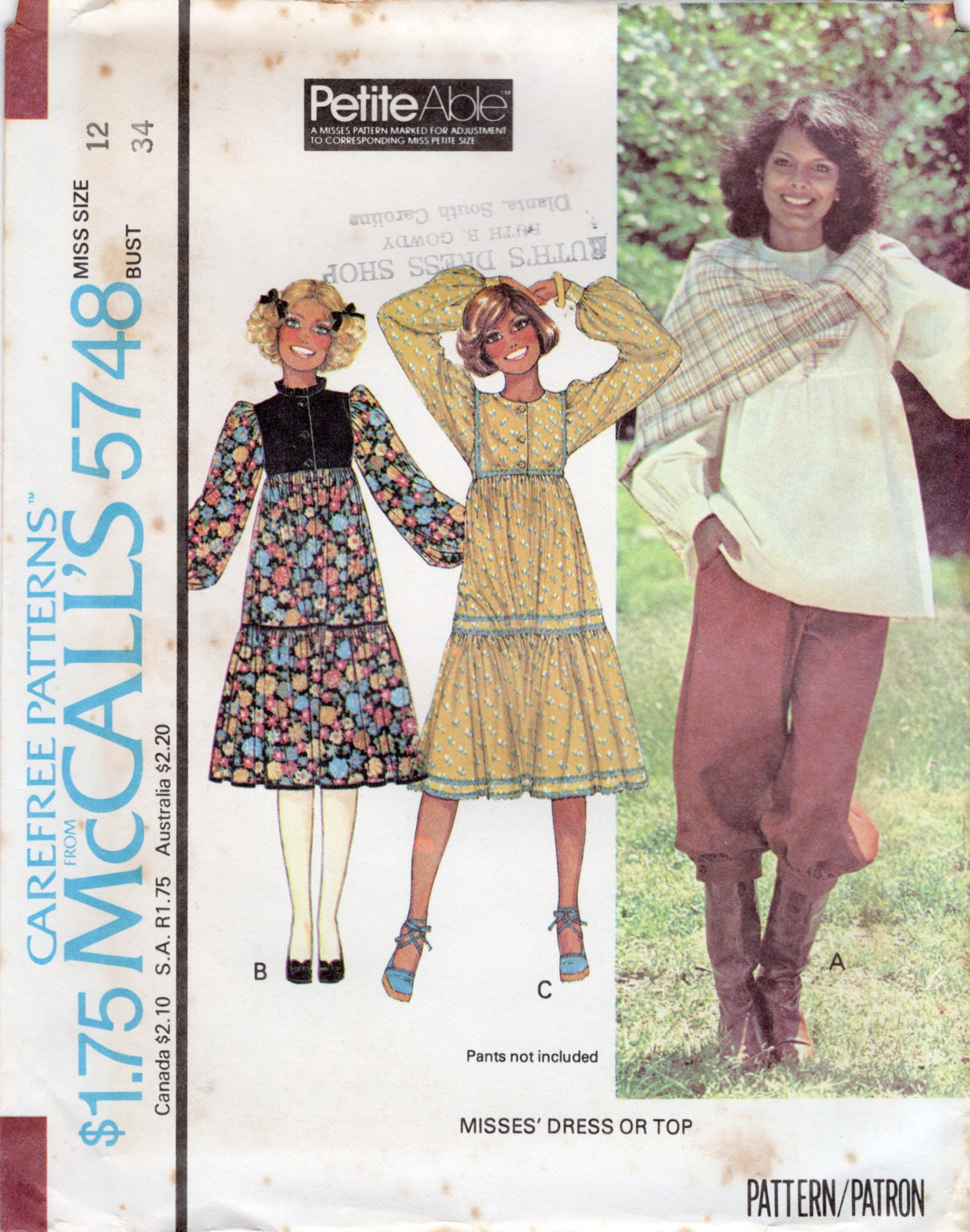 1970's McCall's One Piece Empire Waist Dress or Top Pattern with Tiered Skirt - Bust 30.5-36" - No. 5748