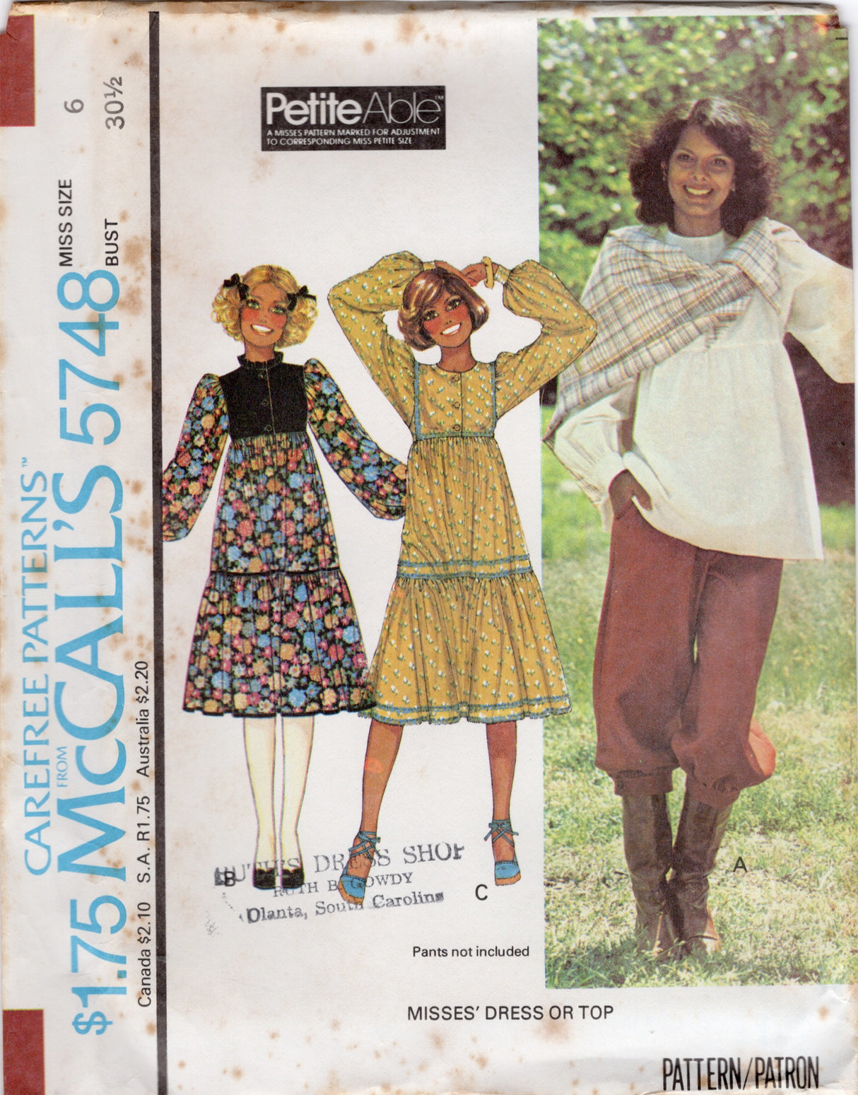 1970's McCall's One Piece Empire Waist Dress or Top Pattern with Tiered Skirt - Bust 30.5-36" - No. 5748