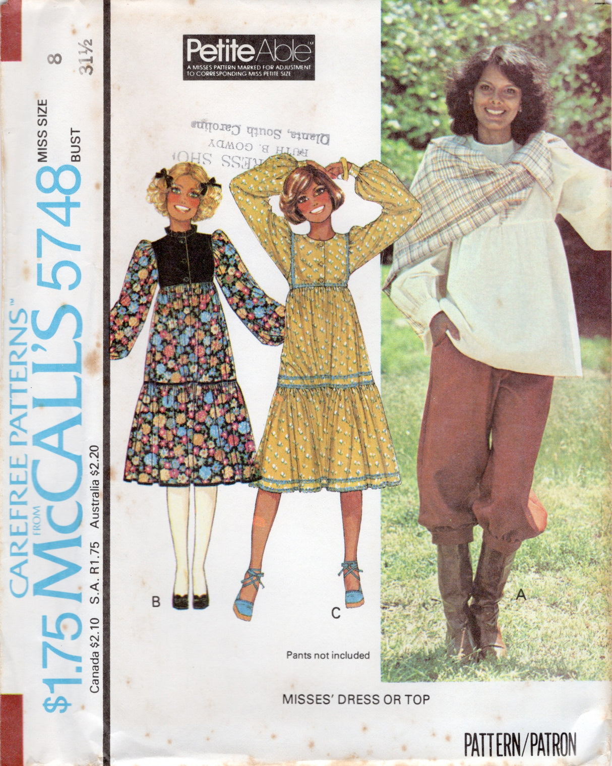 1970's McCall's One Piece Empire Waist Dress or Top Pattern with Tiered Skirt - Bust 30.5-36" - No. 5748