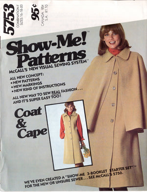 1970's McCall's Sleeveless Coat and Cape Pattern - Bust 32.5-42