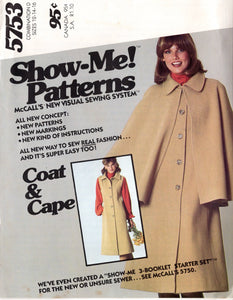1970's McCall's Sleeveless Coat and Cape Pattern - Bust 32.5-38" - No. 5753