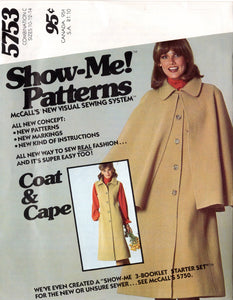1970's McCall's Sleeveless Coat and Cape Pattern - Bust 32.5-38" - No. 5753